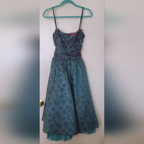 Betsey Johnson Teal Blue Green Snake Print Satin Prom Party Dress. - Picture 11 of 16